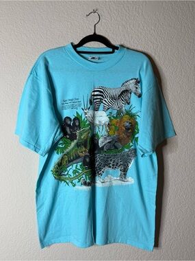 Vintage 1987 Double Sided San Diego Zoo T-shirt Light Blue Size XL